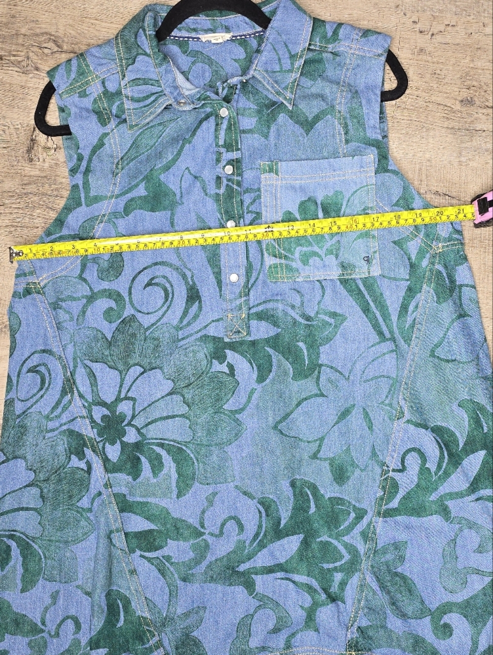Anthropologie Pilcro Denim Shift Dress Green Floral Sleeveless Button Front Size - Picture 13 of 13